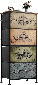 WLIVE Dresser with 4 Drawers, Storage Tower, Organizer Unit, Fabric Dresser for Bedroom, Hallway, Entryway, Closets, Sturdy Steel Frame, Wood Top, Easy Pull Handle, Pattern