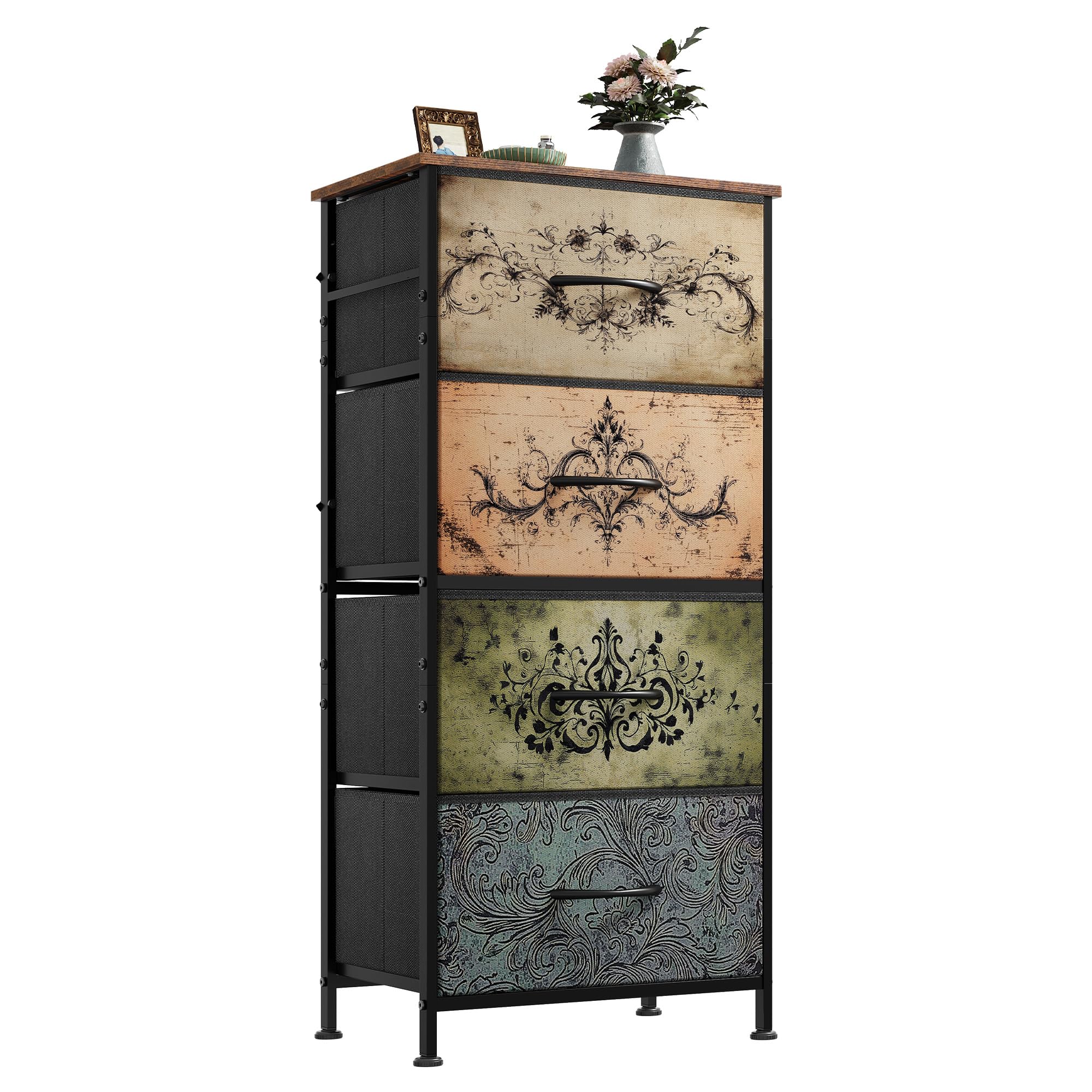 WLIVE Small Dresser Nightstand for Bedroom, 4 Drawers, Pattern