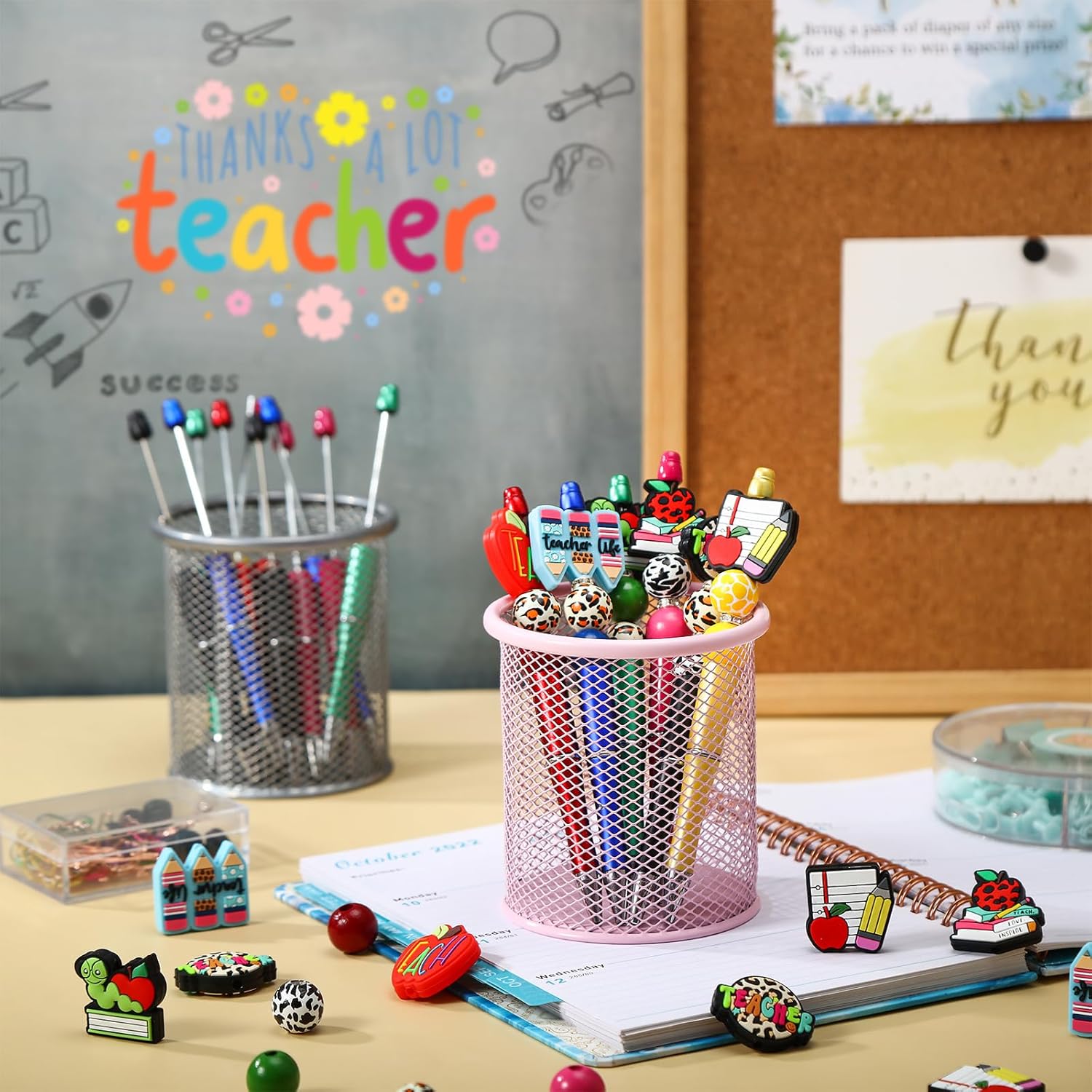 Ctosree 36 Sets Teacher Beadable Pen Kit for Teacher Appreciation Gifts Bead Pen Kit Assorted Colorful Spacer Accessories DIY Making Plastic Ballpoint Bulk for Thank You Teach Gift