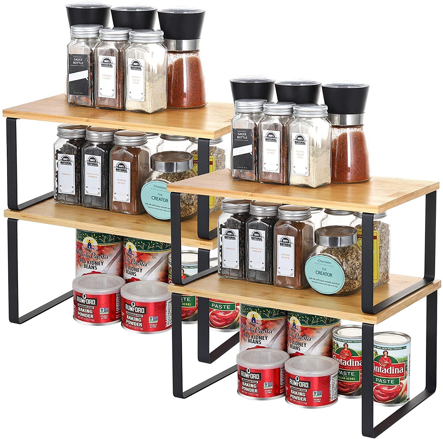 MYUYEE Kitchen Cupboard Storage Organiser, Kitchen Shelves, Expandable And Stackable Countertop Organizer Shelf, Storage Shelf Used For Spice Rack, Saucer, Cup, Can - Set Of(Nature)