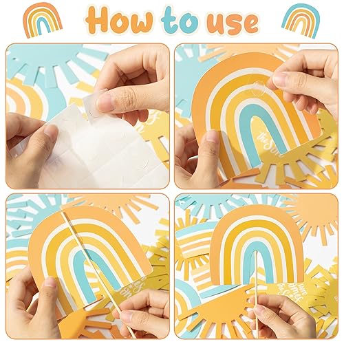 Miniatura 4 de 30 piezas Here Comes The Son - Centro de mesa para decoración de mesa, retro, hippie, bohemio, accesorios de fotos, palos apagados, sol, arco iris,