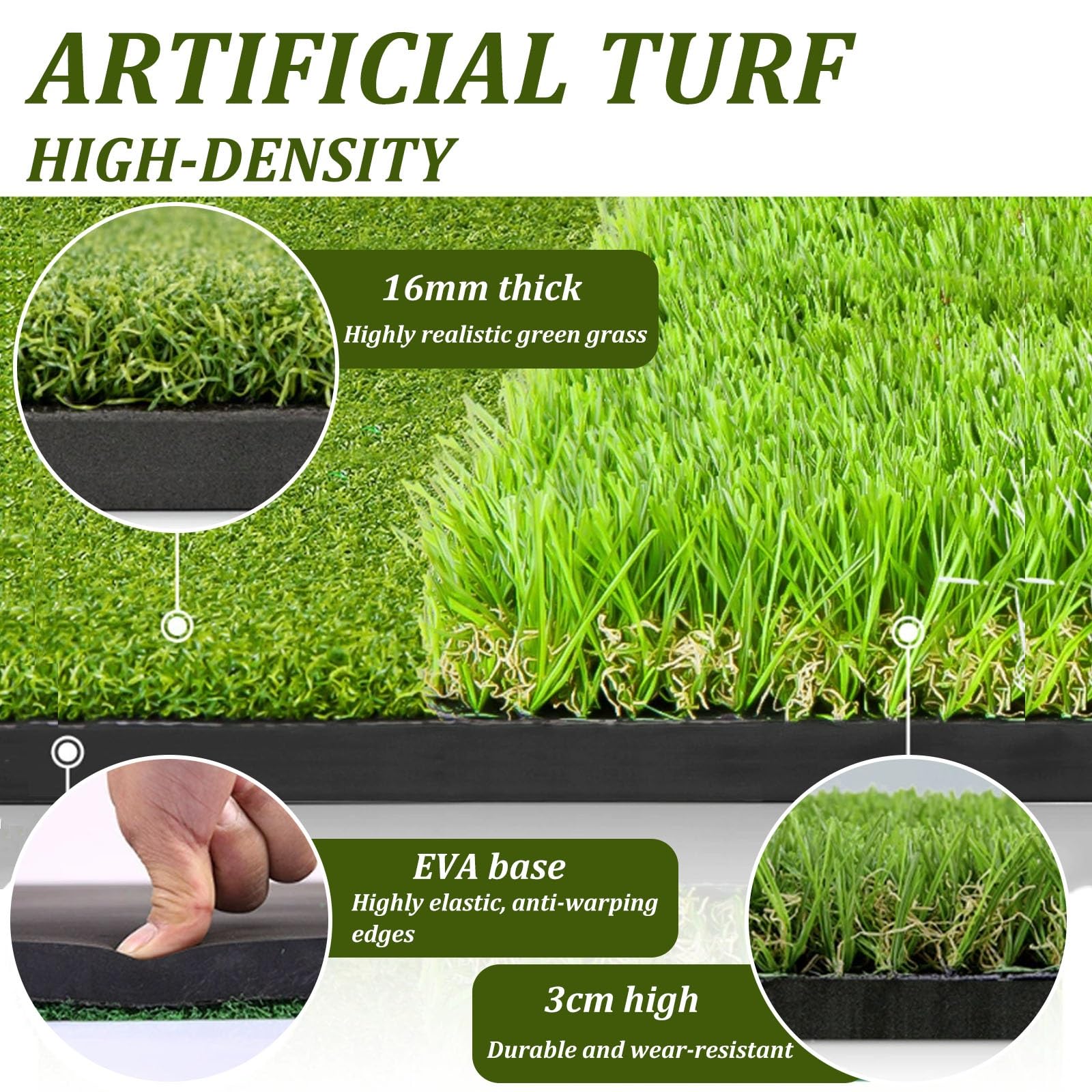Golfmatte, Große Golf Abschlagmatte 1.2 x 1.5m, Golf Übungsmatte mit 9 Abschlaglöchern, Schlagmatte for Indoor/Outdoor, Abschlag, Chippen, Übung – Ideales Golfgeschenk(with Bag,15mm)