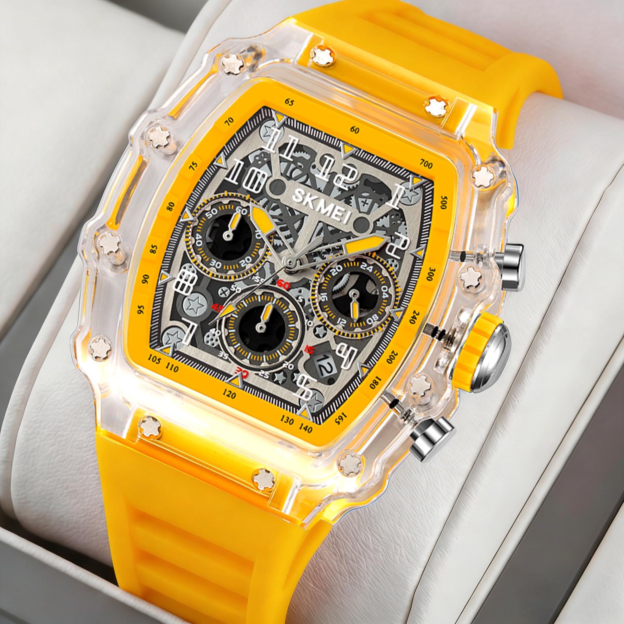 SKMEI Orologi automatici da uomo alla moda con cinturino in silicone scheletro impermeabile fino a 50 m
