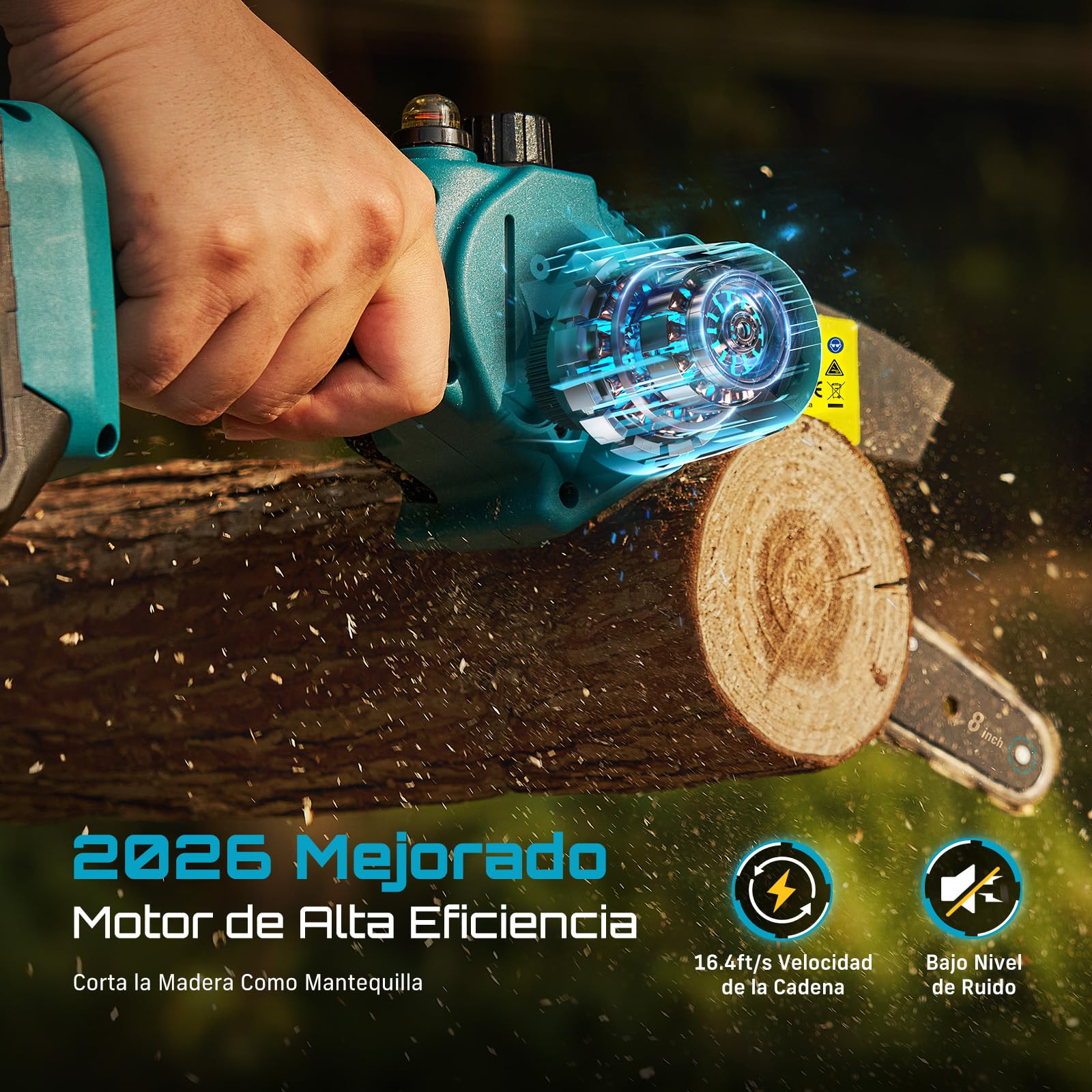 SEESII 8 pulgadas Mini motosierra de batería 2x4000mAh, motosierra eléctrica inalámbrica con inyector lubricante y cadena de repuesto, mini motosierra eléctrica para jardín, CH820+