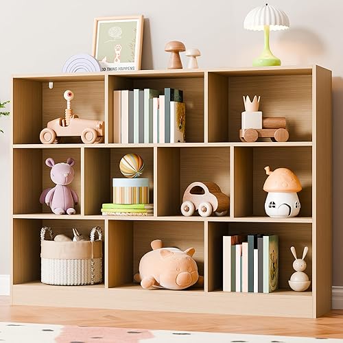 Miniatura 1 de Cozy Castle Estantería de madera negra, estantería abierta de 3 niveles, organizador de almacenamiento de 10 cubos con dispositivo anti-inclinación