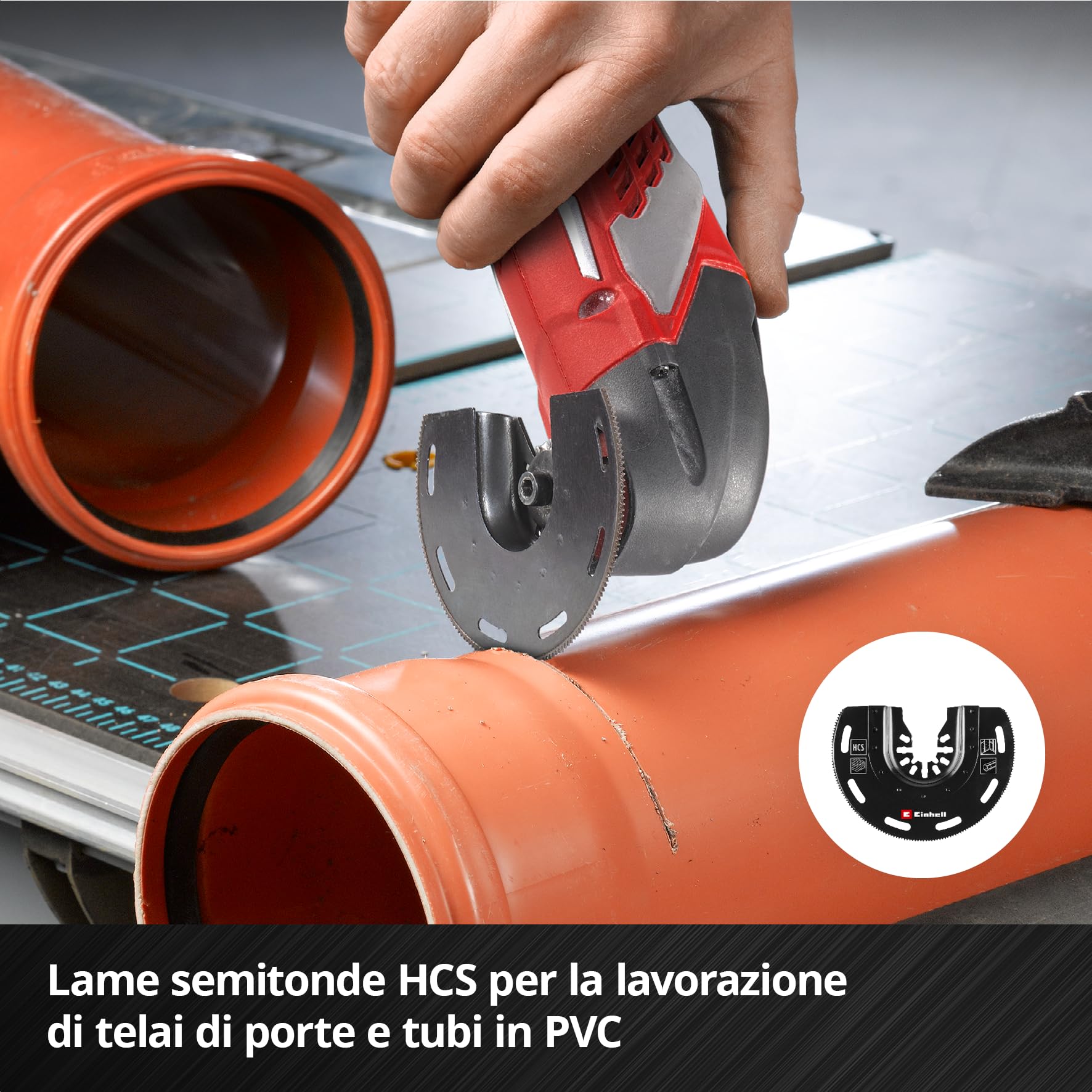 Originale Einhell Set multiutensile XL-PLUS-CASE 10 pz. (lama HCS/TCS semitonda, raspa delta TCS, segmento TCS, raschietto rigido, adattatore Dremel)