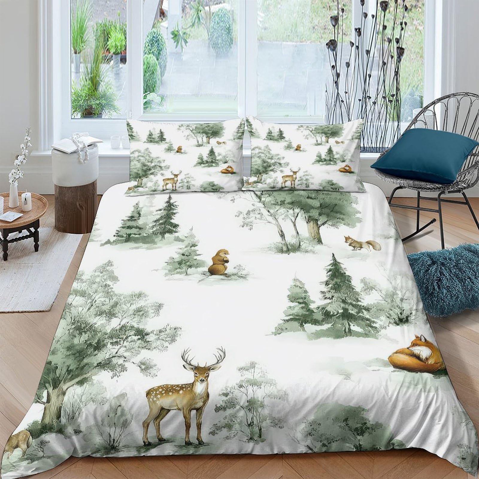 Housse de couette aquarelle forêt d'hiver pour nuits douces