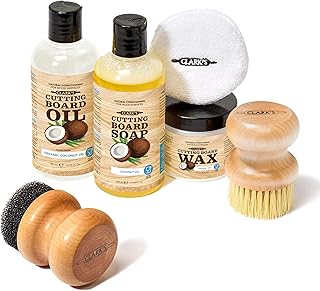 CLARK'S Cutting Board Care Kit with Coconut Oil - Includes Wax, Soap, Scrub Brush, Buffing Pad, and Applicator - for Kitchen Countertops, Butcher Blocks, Wooden Bowls and Utensils - Food Safe