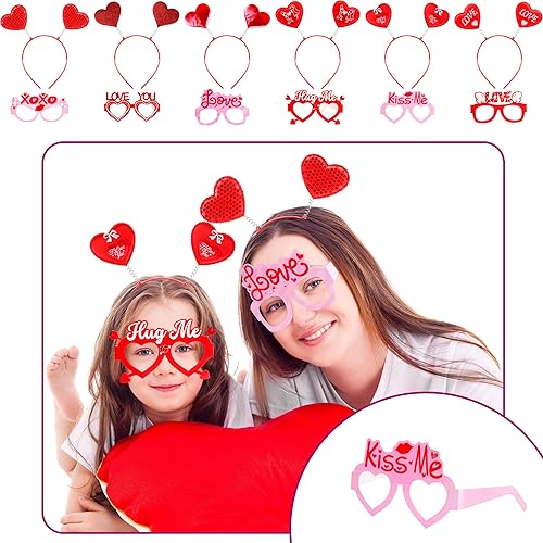 Miniatura 4 de 12 diademas de corazón de San Valentín, aro de pelo rosa y rojo con gafas de sol de corazón novedosas de papel para regalos de fiesta del día de San