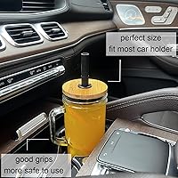 Vista 7 de ALINK Vasos de vidrio con tapas y pajitas, vaso de 24 onzas con asa, funda de silicona, puntas, cepillo, tazas de café helado reutilizables