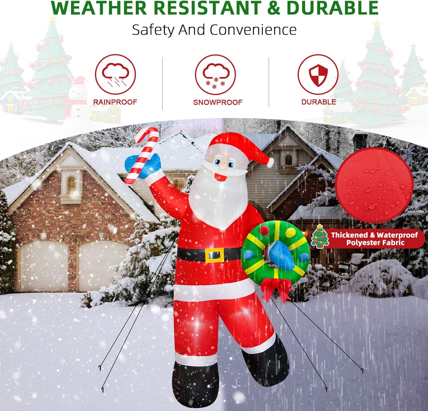 8FT Christmas Inflatable Santa Claus Outdoor Decoration, Inflatable Santa Holds Garland Blow Up Yard Decorations Built-in LEDs, Inflatable Christmas Decorations for Xmas Party Yard Garden Lawn - Image 6