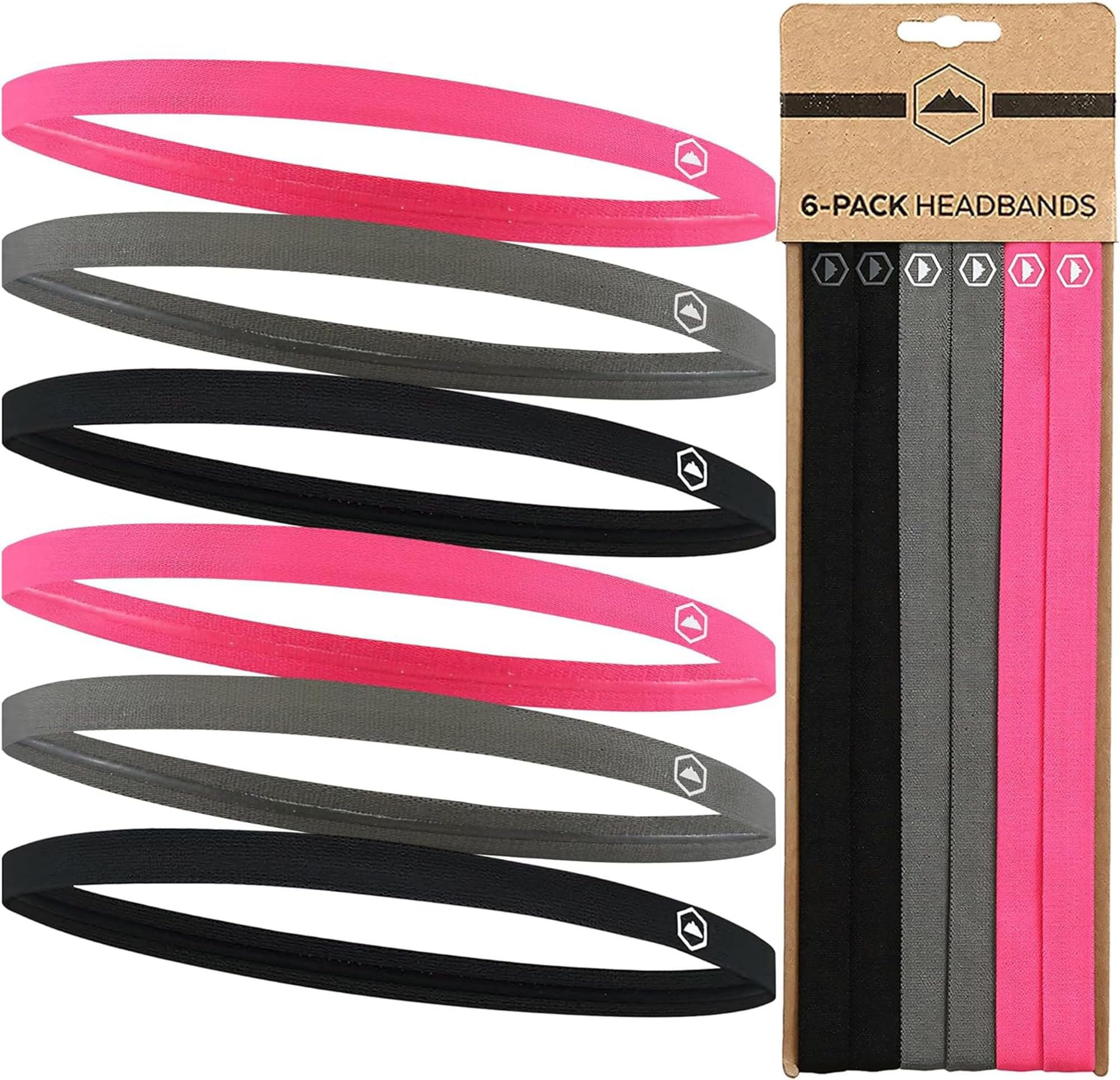 Elastic Thin Sports Headbands - Athletic Non Slip Skinny Headbands for Women Men Boys Girls Kids- 6-Pack Silicone Grip Hairband Mini Sweat Band, Great for Workouts
