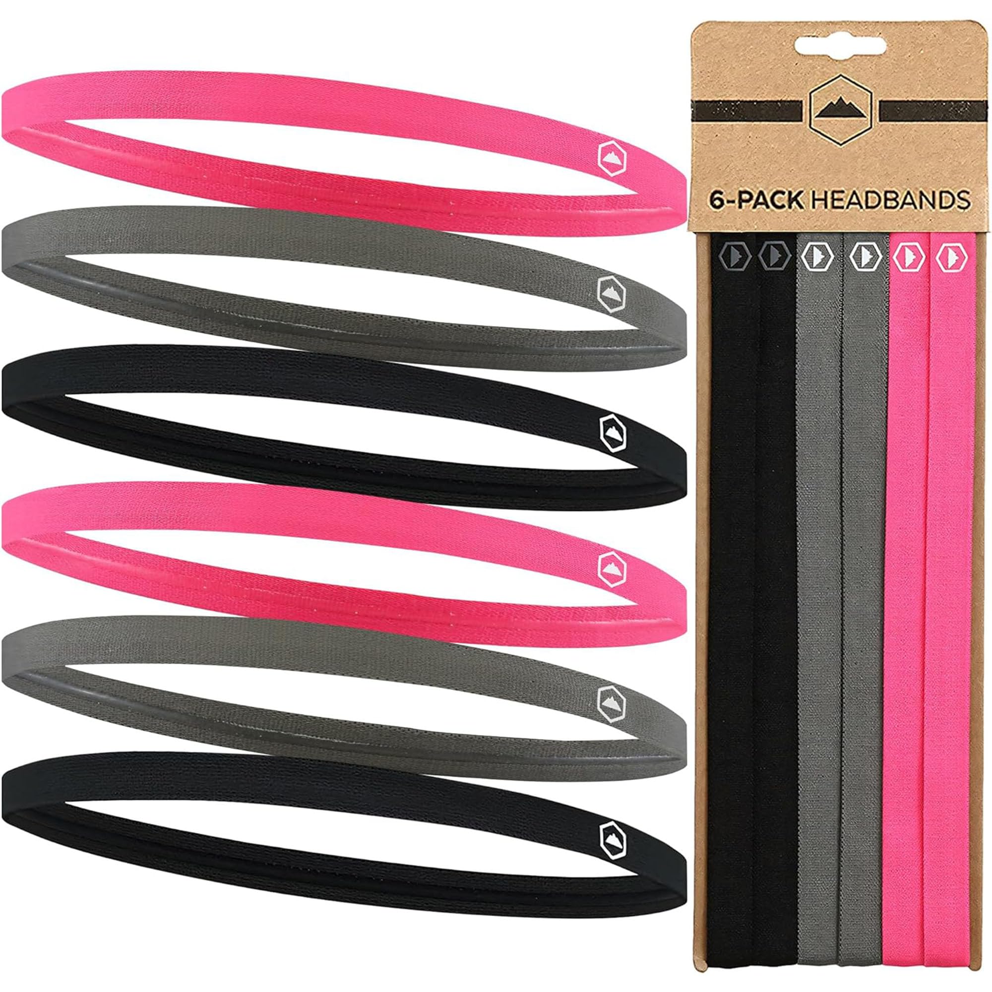 Elastic Thin Sports Headbands - Athletic Non Slip Skinny Headbands for Women Men Boys Girls Kids- 6-Pack Silicone Grip Hairband Mini Sweat Band, Great for Workouts
