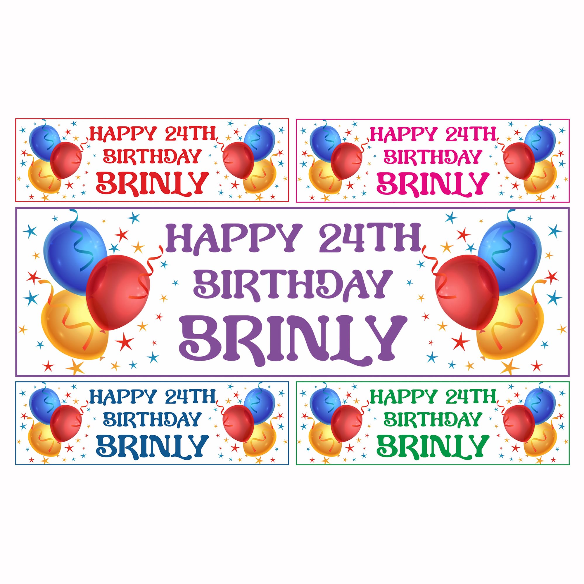 Personalize Pro Set of 2 Personalised Happy Birthday Pink Banners, Balloons Star Design Custom Name & Age Birthday Banners for Boy Girl Men Women Indoor Outdoor Party Decoration (Approx 3ft x 1ft)