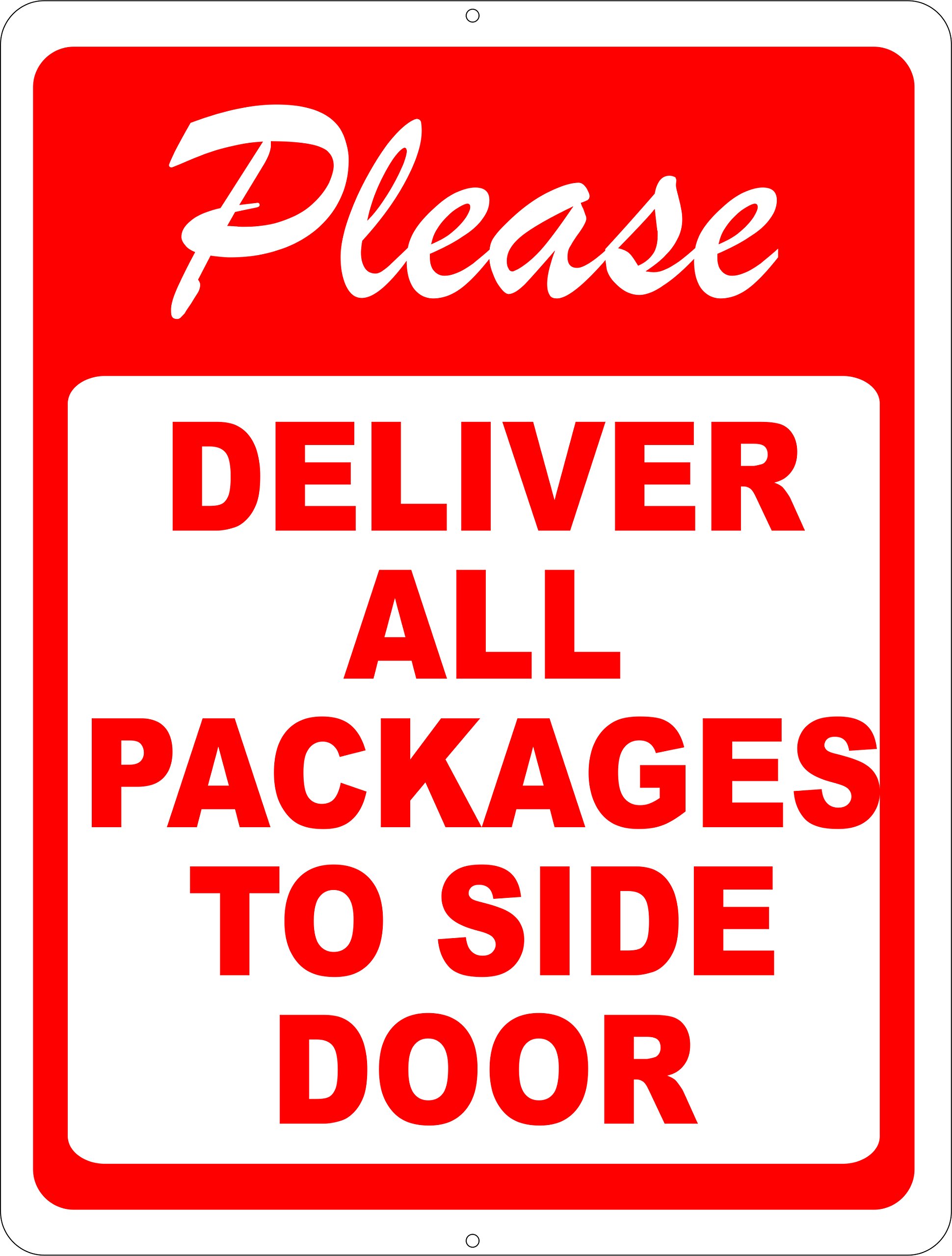 Aluminum Delivery Guidance Sign, All Packages Deliver To Side Door Marker, Indoor Outdoor Wall Decor, 12x8 Inches