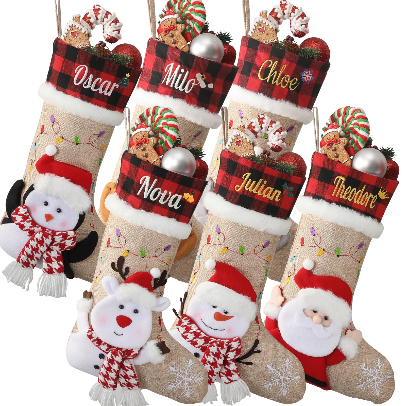 Sleeleece Personalised Christmas stockings,Embroidered Christmas Stocking Name 3D Doll,Personalised Xmas Stockings,Fireplace & Tree Hanging Ornament,Xmas Stockings Baby Kids Children