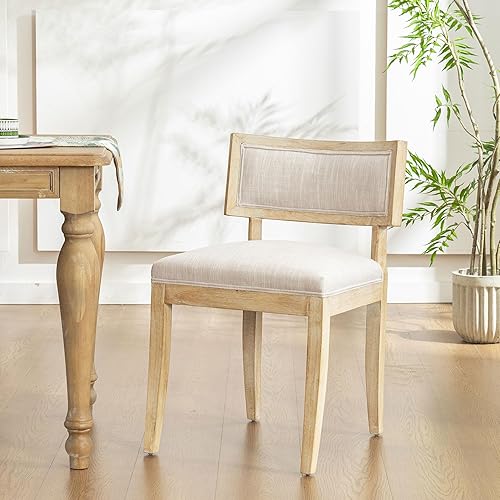 Sillas de comedor tapizadas de tela de lino, silla de comedor moderna de mediados de siglo con patas de madera y respaldo curvado para cocina, sala