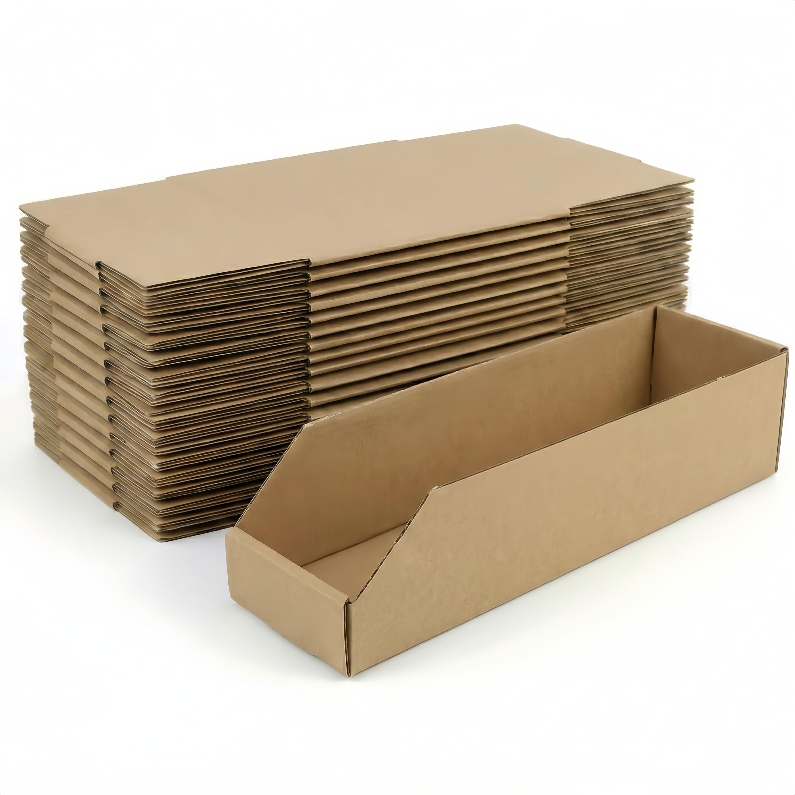 STRBOXONG 20 Pack Cardboard Storage Bins 40x12x10cm, Open Front Picking Bins for Warehouse Shelving, Garage Workshop Tool Storage & Parts Organiser, Heavy Duty Corrugated Kraft Boxes for Screws