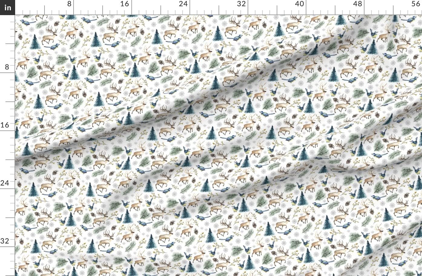 Spoonflower Fabric - Holiday Deer Forest Woodland Winter Christmas Printed on Organic Cotton Sateen Fabric by The Yard - Sewing Quilting Apparel Home Decor