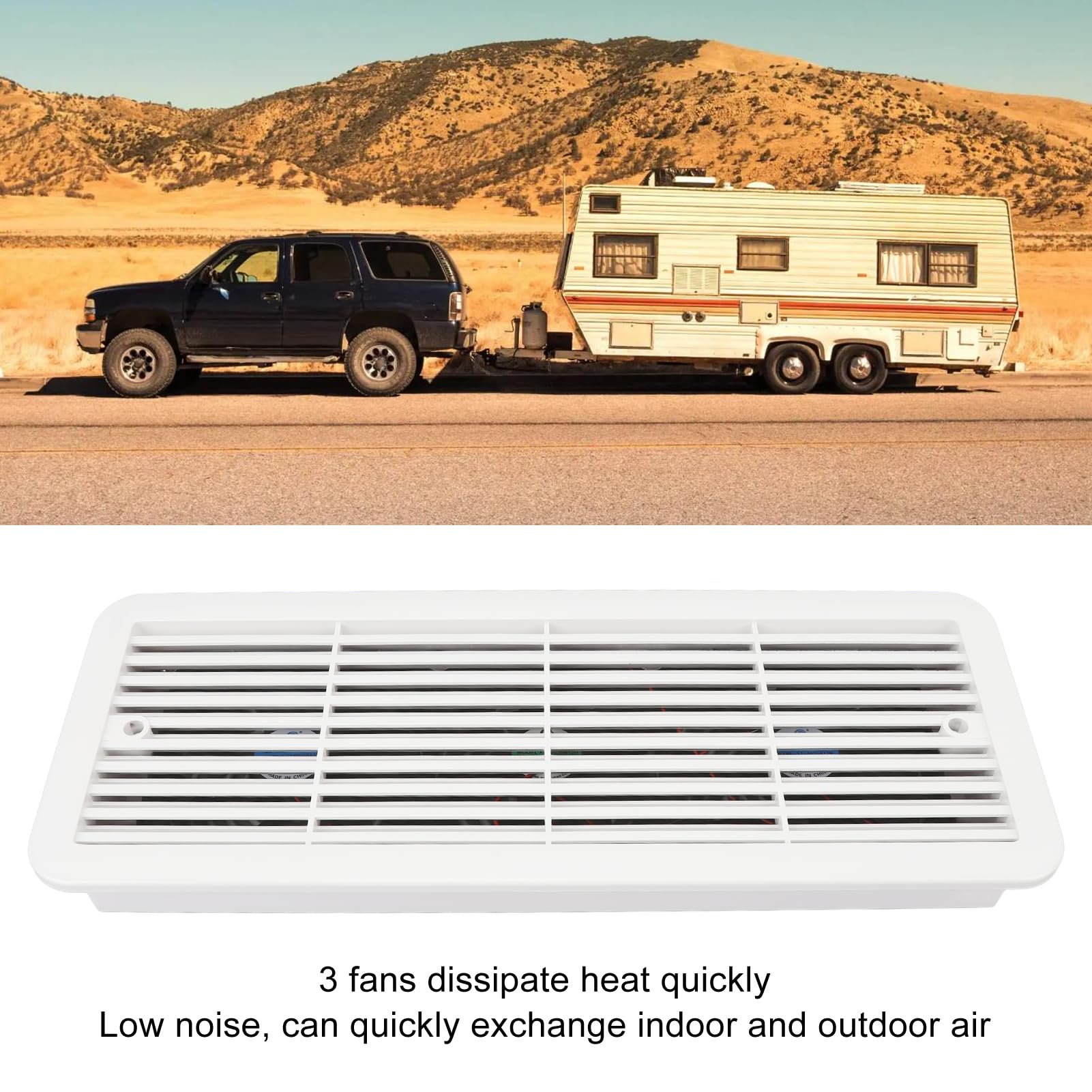 Ventilatore da frigorifero per RV 12V tre ventole silenzioso ventilatore laterale camper con rete protettiva per camper motorhome yacht barca