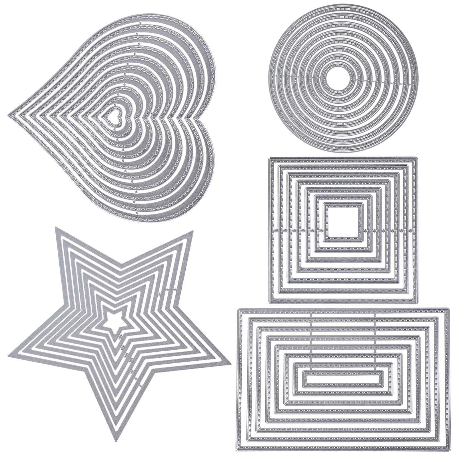 Kit De 5 Emporte-pièces Géométriques Pour Scrapbooking - Carrés, Rectangles, Cercles, étoiles Et Cœurs - Matrices De Découpe Réutilisables