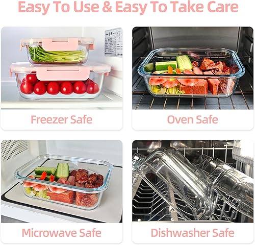 Miniatura 4 de 16 piezas (8 tazones + 8 tapas) de recipientes de vidrio de borosilicato alto para preparación de comidas, recipientes de almacenamiento