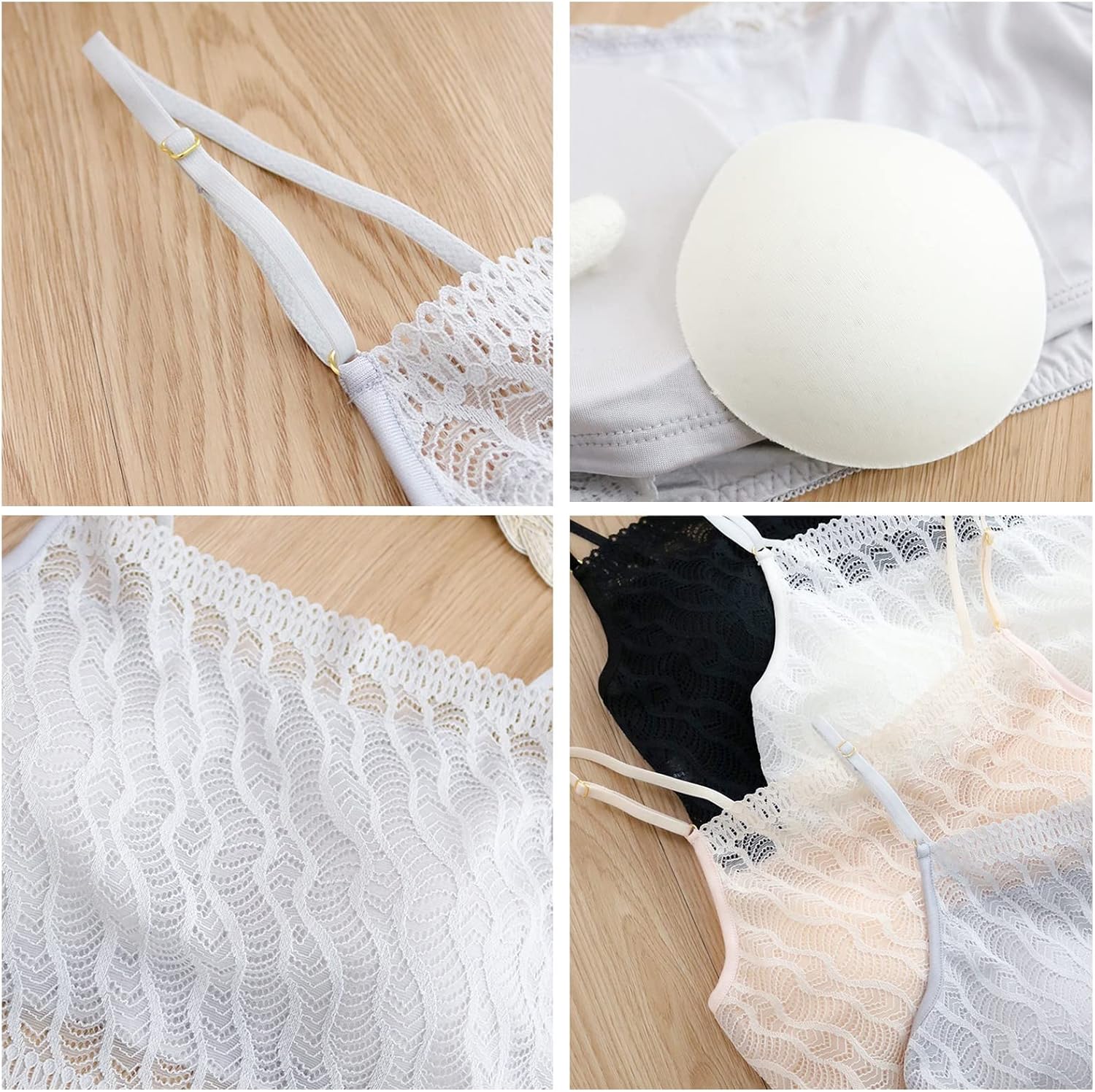 Silk Bralette Bra for Women Thin Underwear Sexy Beauty Back Camisole Crop Tops Blouse with Removable Pads (Color : Skin, Size : XL/X-Large)