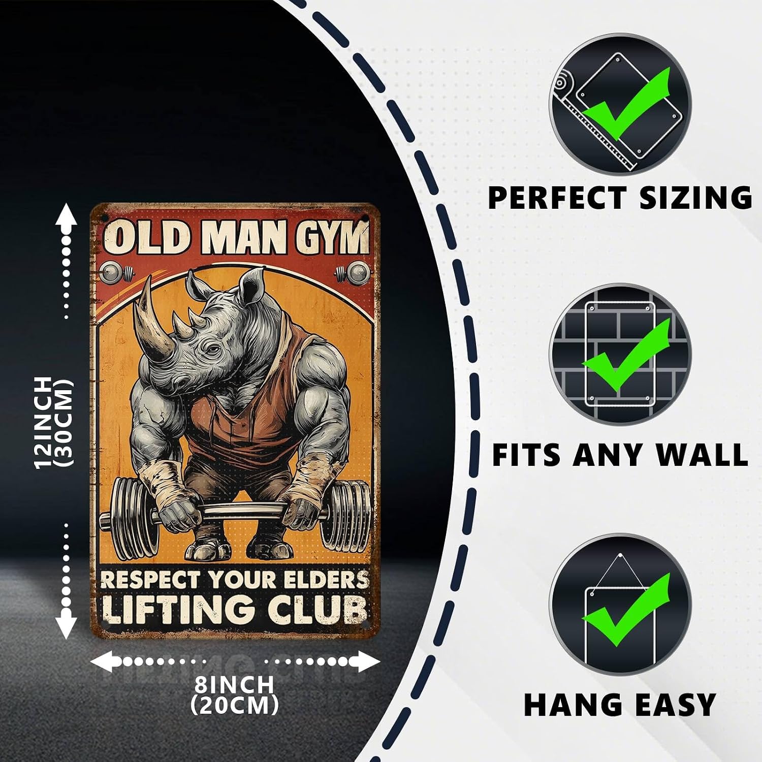 Old Man Gym Respect Your Elders Lifting Club Metal Tin Sign Vintage Weight Room Wall Decor, Retro Strength Training Motivational Poster for Garage Gym & Man Cave 8x12Inch image 2