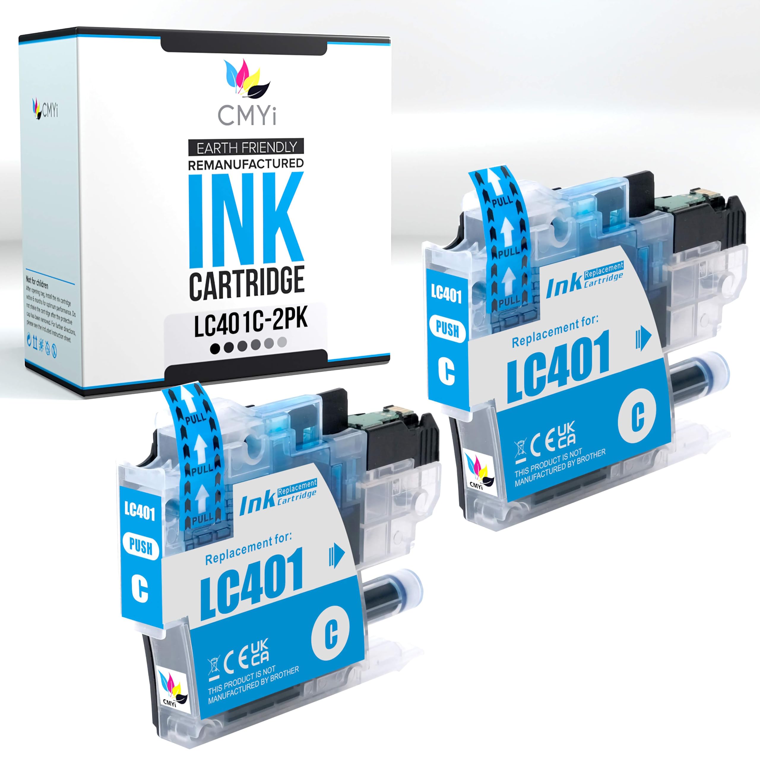 CMYi LC401 Cyan Replacement Ink Cartridge for Brother DCP-J1800DW, MFC-J1010DW, J1012DW, J1170DW, J1800DW Printers (2 Cyan)