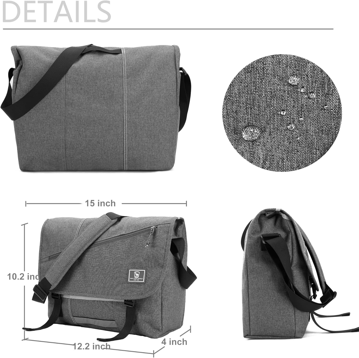 OIWAS Messenger Bag for Men/Women Travel Satchel Bag Canvas Crossbody Bag Small 14 Inch Laptop Shoulder Bags Work Computer Briefcase Grey - Image 3