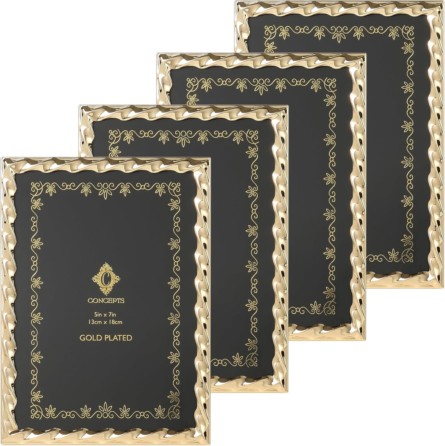 Concepts Set Of 6-4x6 Gold Twist Textured Metal Picture Frames for Family Photos - Elegant Wallhung and Tabletop Decor in Bulk