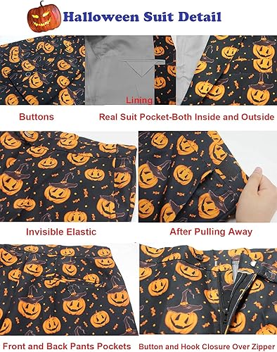 Miniatura 5 de ACH Traje de Halloween para hombre, disfraz de fiesta para adultos, con diferentes estampados, 3 piezas, chaqueta fea y divertida para hombre, traje