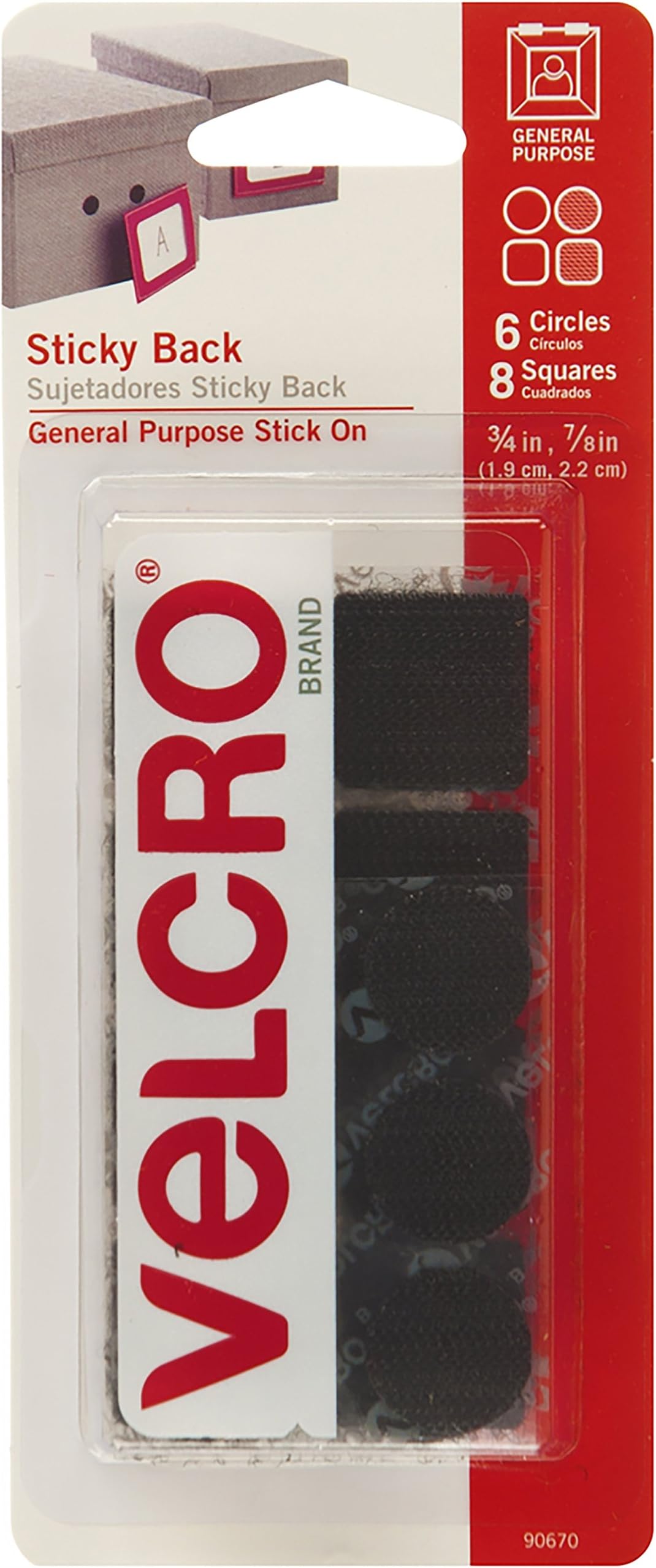 VELCRO Brand - Sticky Back Fasteners, Hook Side Only | Perfect for Home or Office | Combo Pack, Coins & Squares | Black | 14 Count