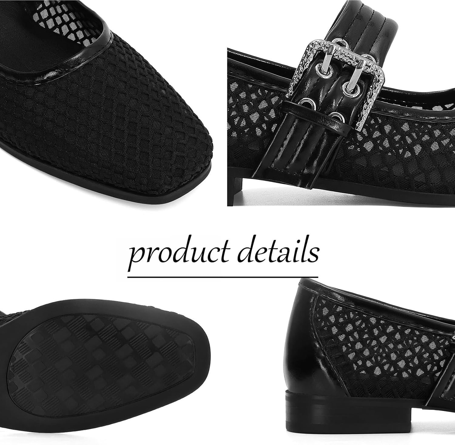 Dsevht Mary Janes Flats for Women Fashion Square Toe Flat Low Heel Easy Buckle Strap Flats Shoes - Image 3