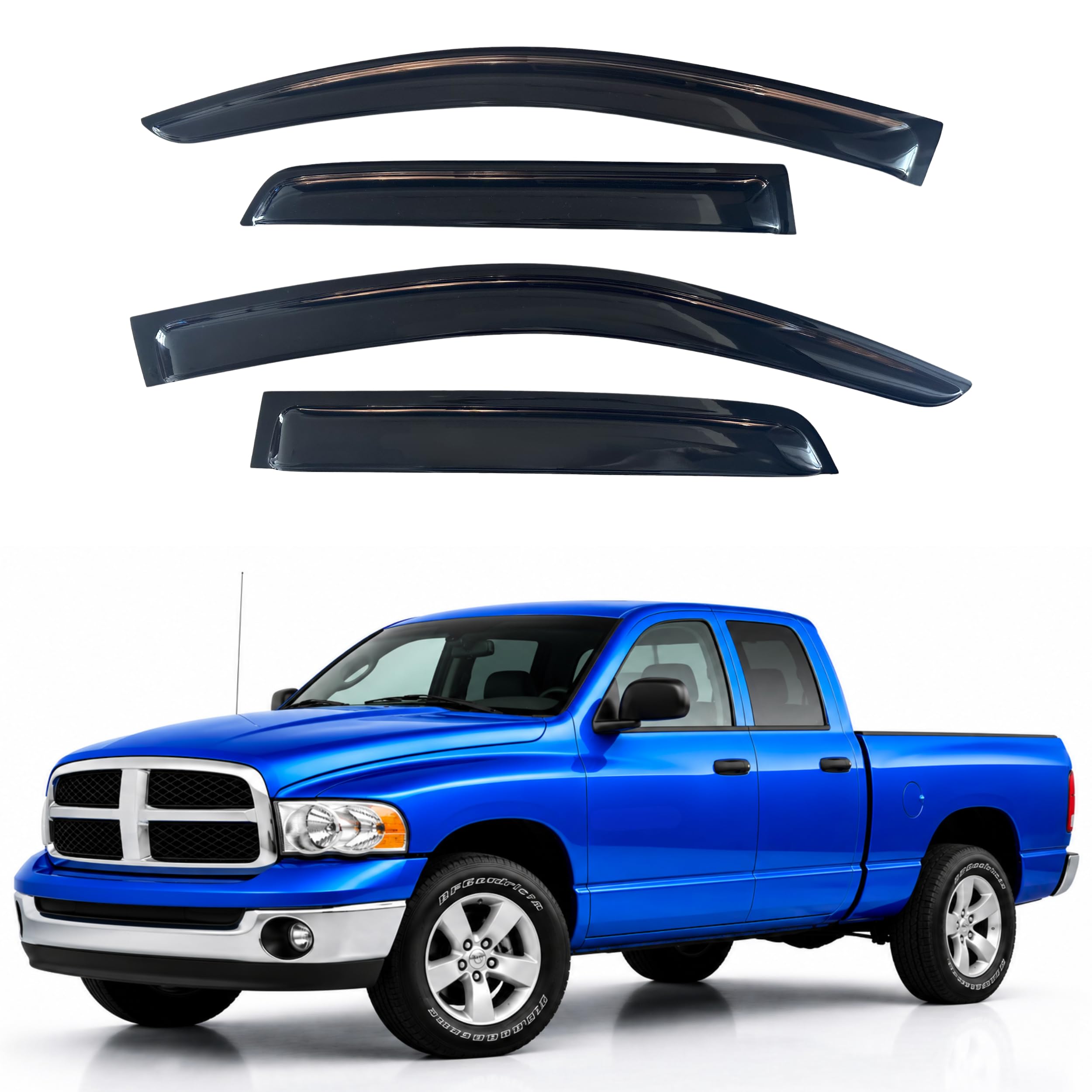 IG Window Visors Fit for 2002-2008 Dodge Ram 1500 Quad Cab, Out-Channel Rain Guards Vent Wind Deflectors 4PC, Truck Accessories for 2003-2009 Dodge Ram 2500 3500 (Extended Cab Only)