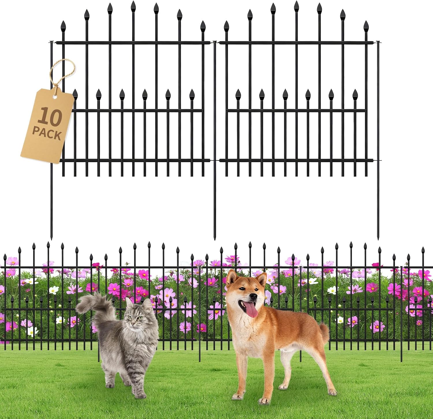 Decorative Garden Fence - 32in(H) x 24.16Ft(L) Heavy Duty Metal Animal Barrier Border Fencing No Dig Rustproof for Rabbit Dog, Outdoor Decor for Yard & Patio Flower Bed (10 Panels + 11 Stakes)