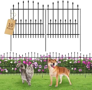Decorative Garden Fence - 32in(H) x 24.16Ft(L) Heavy Duty Metal Animal Barrier Border Fencing No Dig Rustproof for Rabbit Dog, Outdoor Decor for Yard & Patio Flower Bed (10 Panels + 11 Stakes)