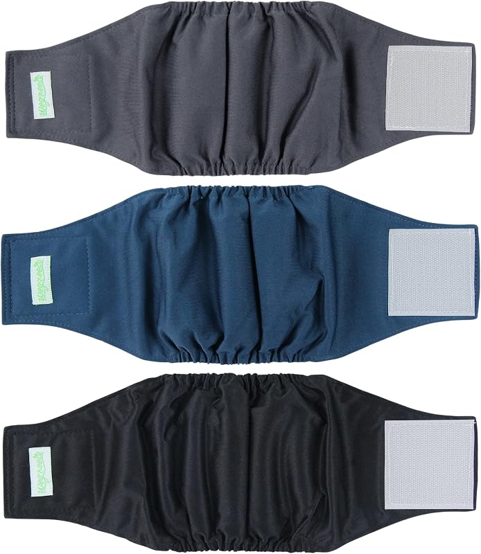 Wegreeco Washable Male Dog Belly Band - Pack of 3 - Washable Male Dog Belly Wrap, Small Doggie Dog Diapers Male for Doggy Puppy (Black, Charcoal, Navy, Small)