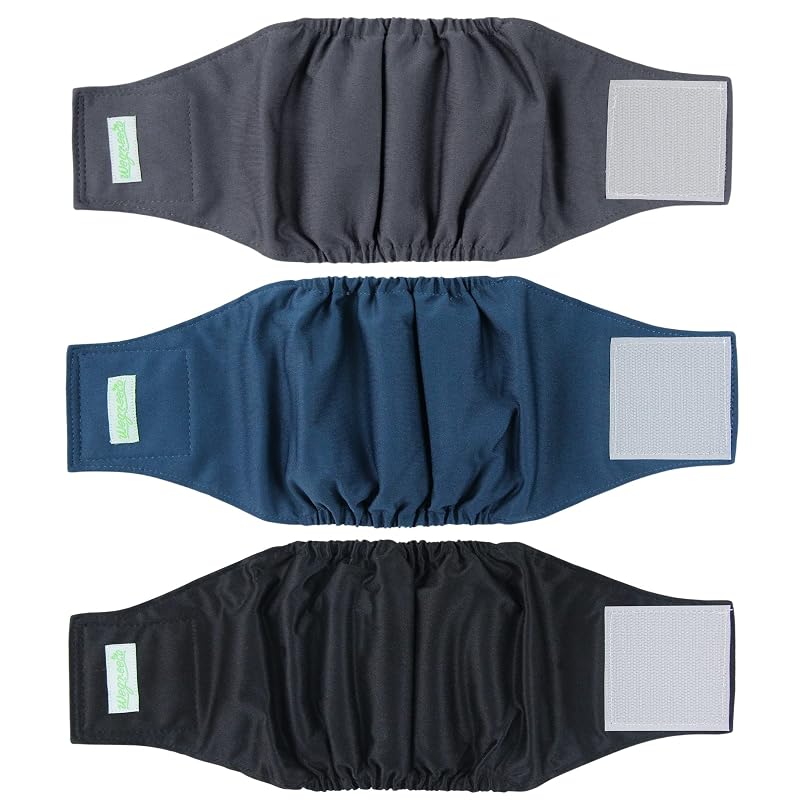 Fralda lavável para cães machos em poliéster wegreeco X-Large, 3 unidades – Black, Charcoal e Navy