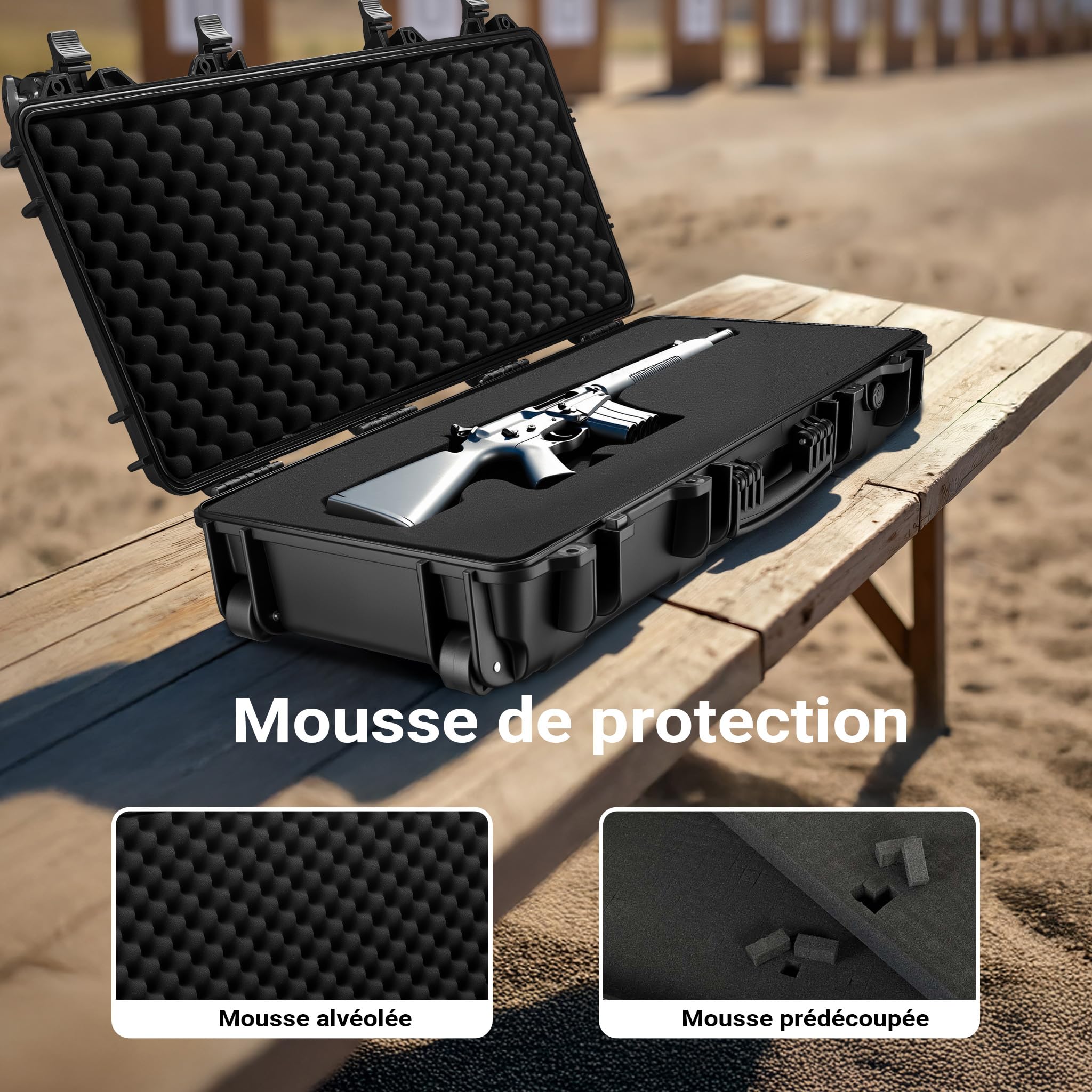 WilTec Mallette pour Armes – 98 x 42 x 17,3 cm – capacité de Charge 100 kg – pour Airsoft, Pistolets à air comprimé – avec Insert en Mousse – Valise Fusil de Chasse, Carabine, Chasseur