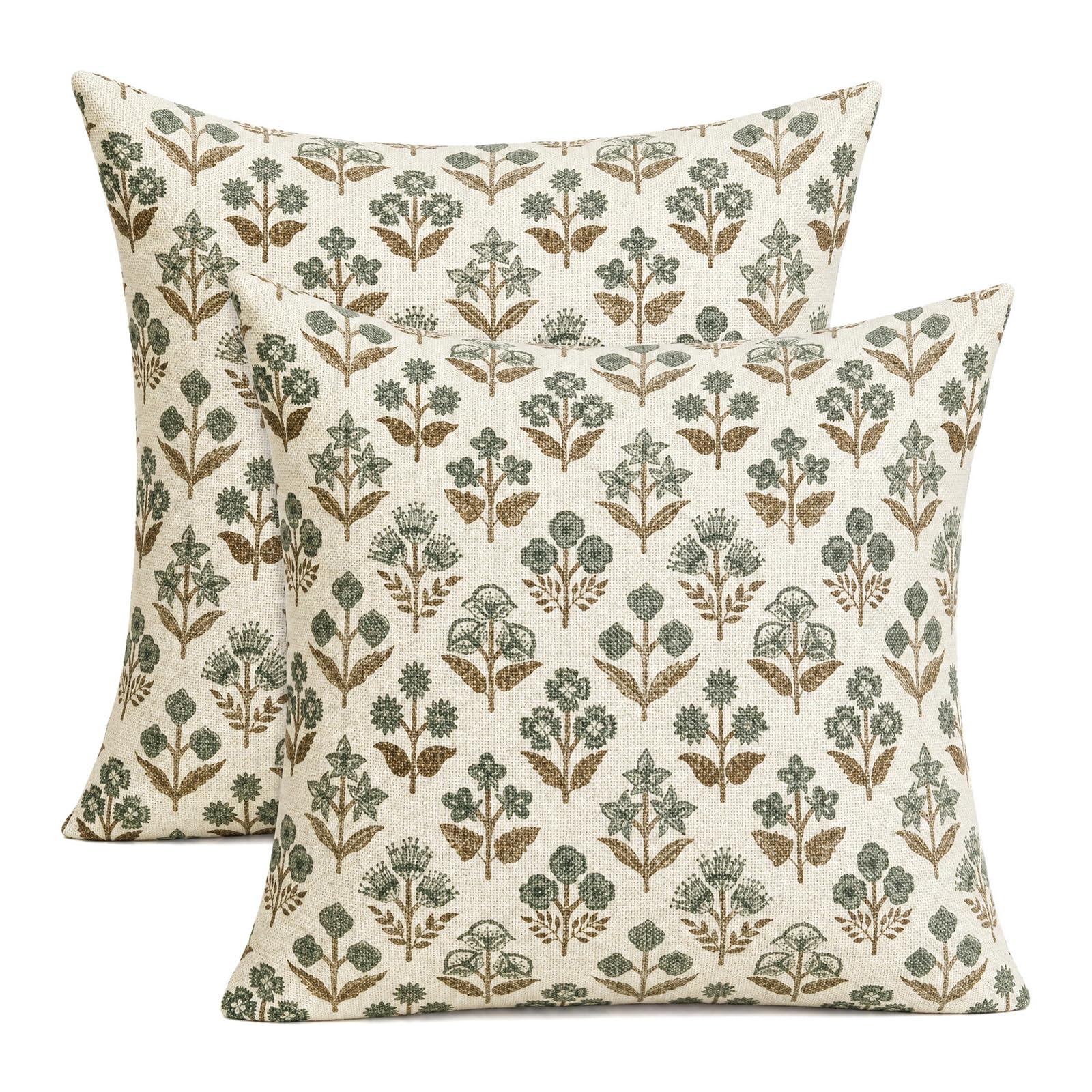 YancLife Vintage Floral Cushion Covers 45x45 cm - Set of 2 Double Sided Vintage Flower Pattern Decorative Cushion Covers,Sage Green Garden Cushions for Sofa Bed Living Room Home Decor