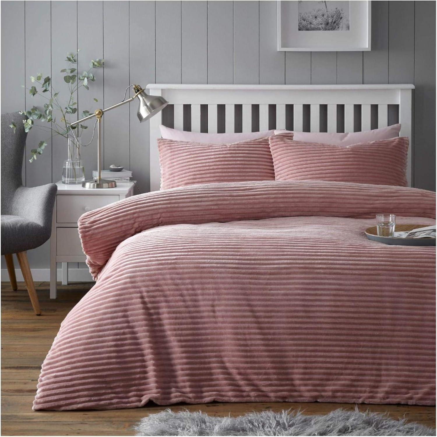 GC GAVENO CAVAILIA Chunky Rib Stripe Double Bedding Set, Teddy fleece