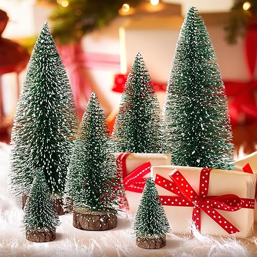 Miniatura 6 de 6 piezas mini decoraciones de árboles de Navidad pequeños árboles de brocha mesa artificial para interiores y exteriores hogar habitación y fiesta