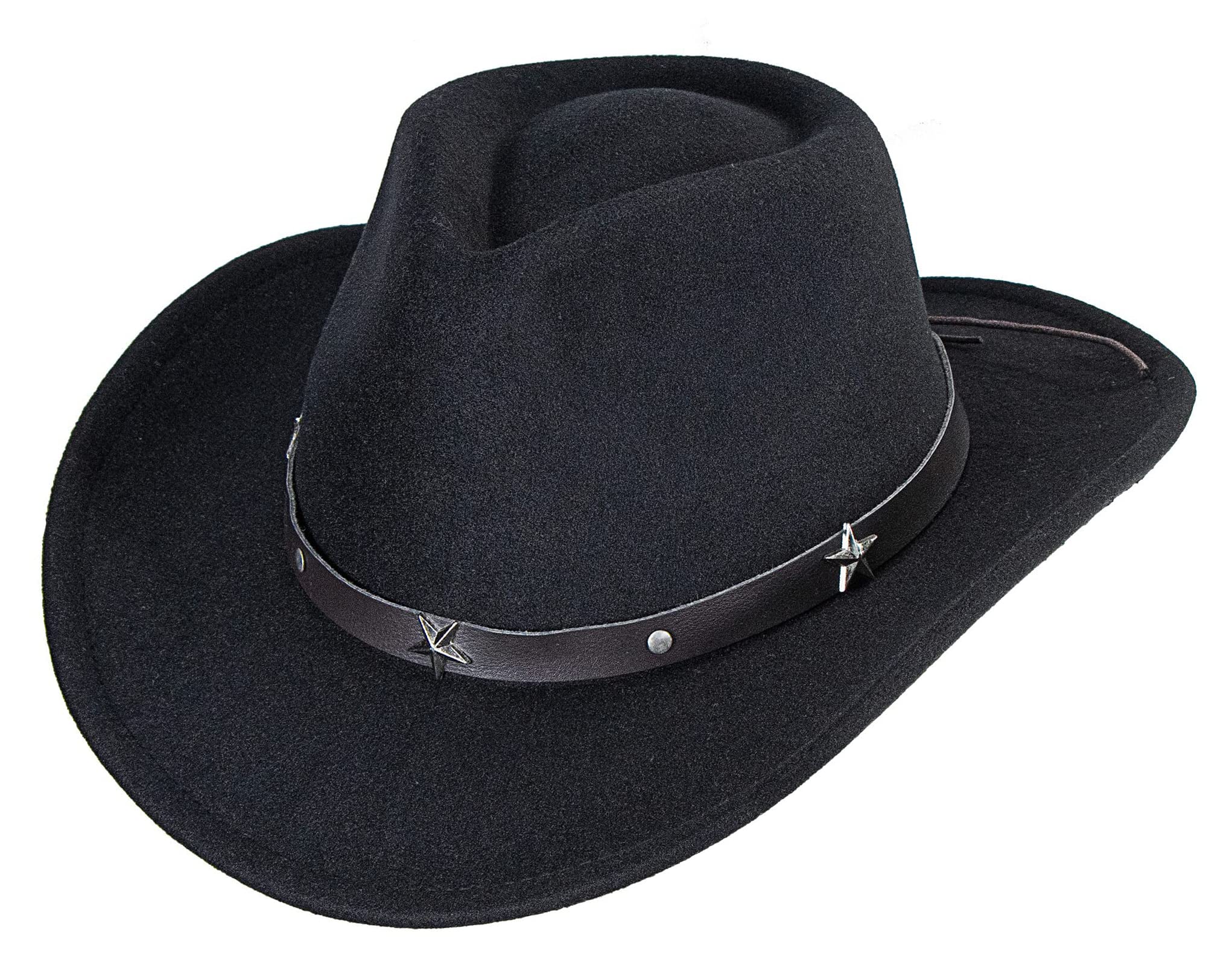 Cappello Da Cowboy In Feltro Unisex – Tesa Arrotolata, Fibbia In Metallo, Circonferenza 56-58 Cm, Nero
