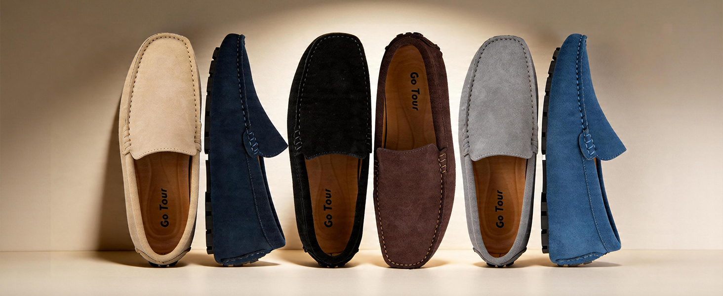 Go‎ Tour Mens Handmade Suede Leather Casual Loafers Shoes NAVY Classic Navy Blue Suede Driving Loafers – Hollo Shoe main image 3