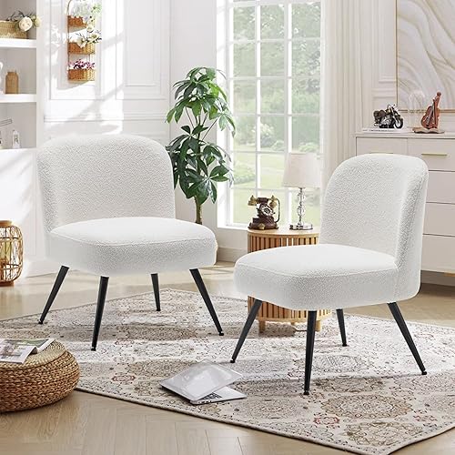 Miniatura 11 de Andeworld Juego de 2 sillas decorativas modernas, tapizadas de gamuza sintética, sillas de sala de estar, elegantes sillas pequeñas sin brazos con