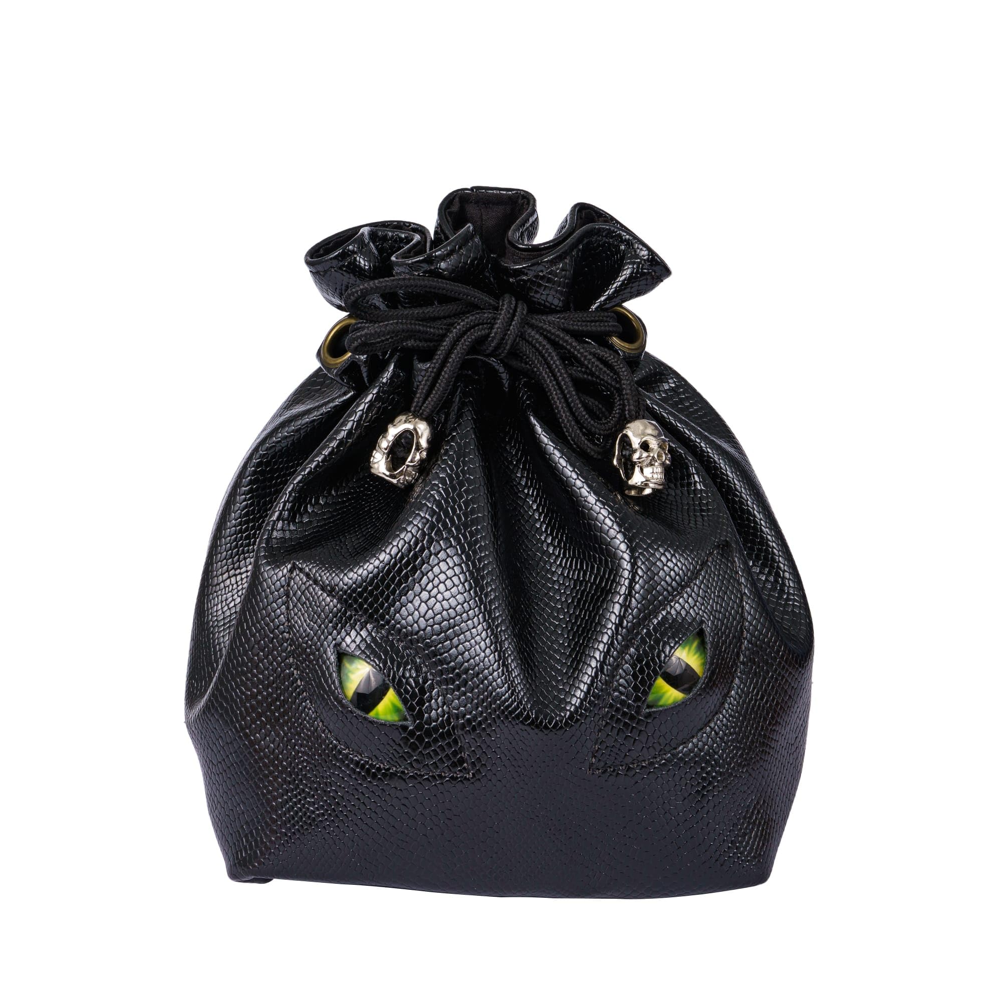 KSNDie Large DND Dice Bag Leather Dice Storage Bag Black D&D Drawstring Pouch with Pockets for RPG Table Games - Can Hold 200+ Polyhedral Dice
