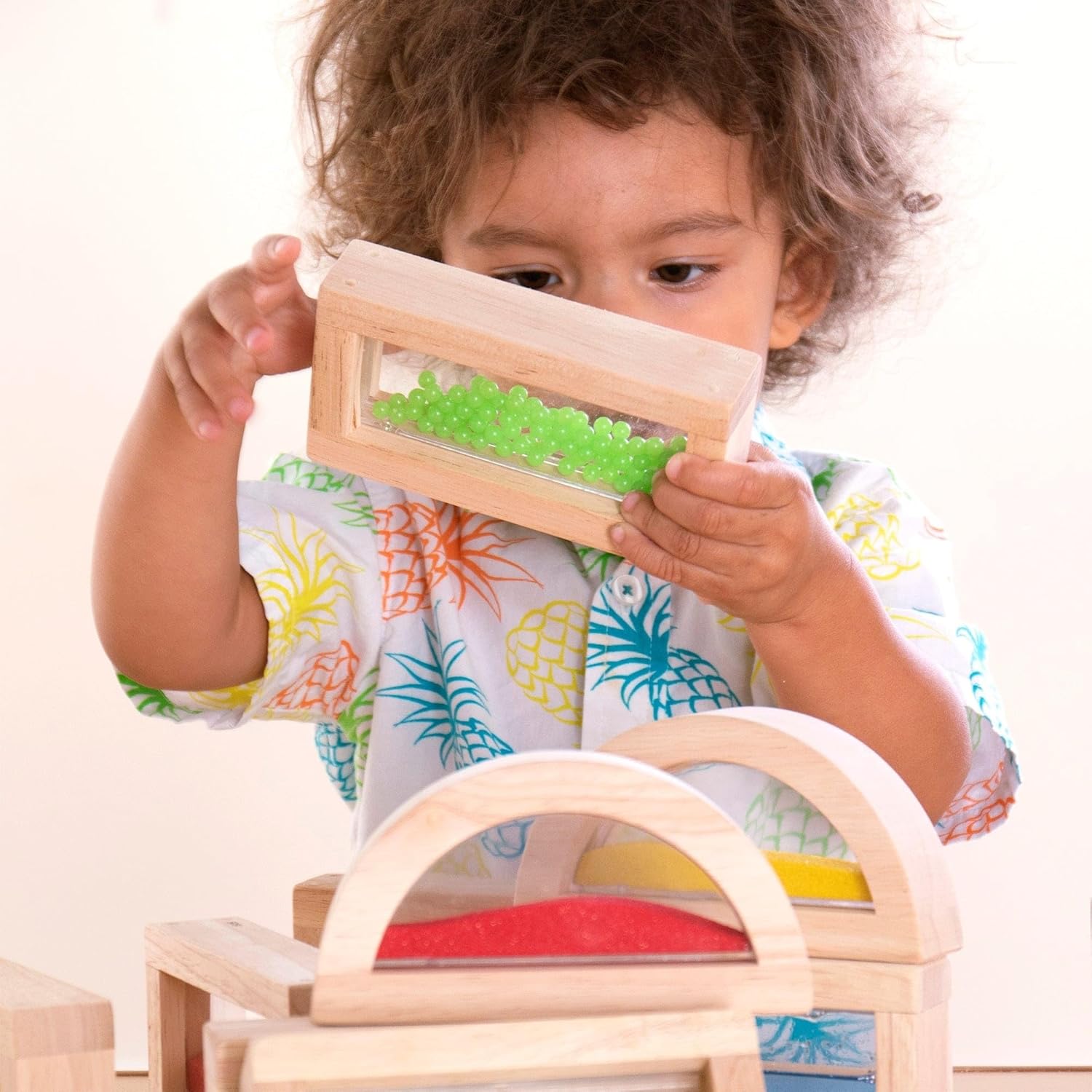 Guidecraft Sensory Rainbow Blocks - 18 pc. Set: 6 Shimmering Water, 6 Sand and 6 Crystal Bead Blocks, Construction Building Toy Set for Kids - Stacking Blocks