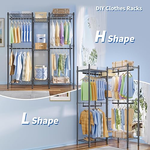 Miniatura 2 de K2 - Perchero de ropa resistente de 7 niveles, estante de ropa grande independiente para colgar ropa, armario portátil con 4 varillas para colgar,