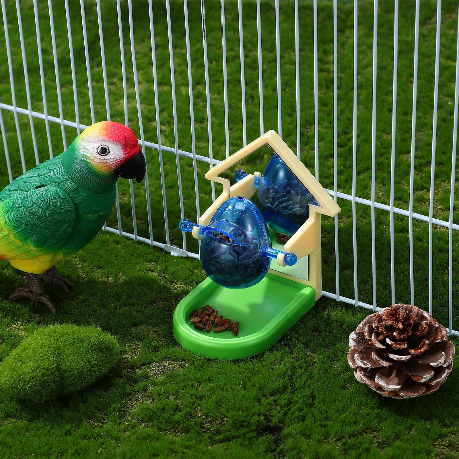 Mikikit Papageienspielzeug Futter Trainingsspielzeug aus Metall und Kunststoff Langlebiges Vogelfutter Spiel für Haustiere Pädagogisches Vogelspielzeug mit Futterleckage Zufällige Farbe